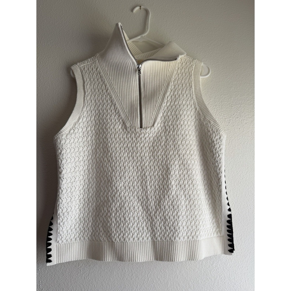 Lou‎ & Grey Crochet Pointelle Half Zip Sweater Tank Top Size Large White